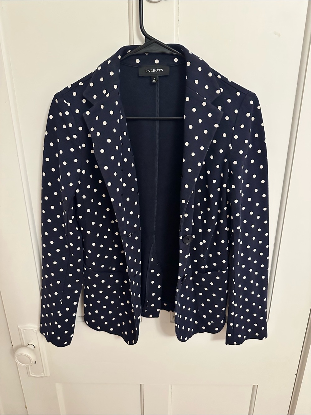 Talbots Classic Preppy Navy Polka Dot Blazer Office Corporate Casual Layering